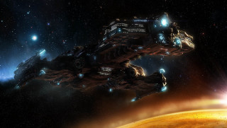 Space station yellow planet bright 2 - a space station free wallpaper