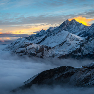 Snowy mountain range sunset yellow - sunset free wallpaper