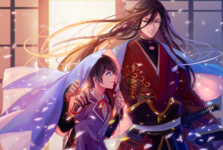 Anime couple window snow falling - sakimi chan free wallpaper