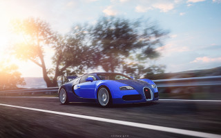 Blue sports car road tree - a road next free wallpaper