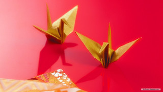 Origami cranes pink red white - bird free wallpaper for desktop