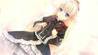 Anime girl blonde blueeyes black 2 - blue eye free wallpaper