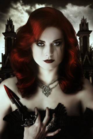 Red hair woman knife castle - a knife free wallpaper