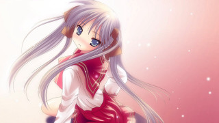 Anime girl white hair blue 15 - a pink background free wallpaper