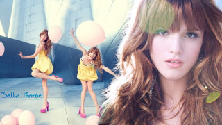 Girl long hair yellow dress - balloon free wallpaper