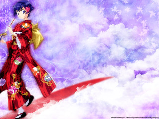 Red kimono woman purple background - ayako rokkaku free wallpaper