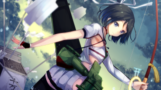 Woman bow arrow cartoon sky - half body free wallpaper