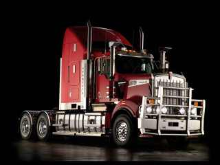Red semi truck black background 2 - a white stripe free wallpaper
