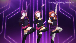 Anime girls dancing purple background - epsylon point free wallpaper
