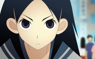 Woman black hair big eyes - the background free wallpaper