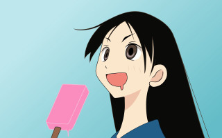 Woman holding pink popsicle funny - her tongue free wallpaper