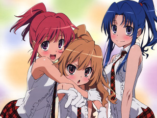 Anime girls pose clouds sky - a picture together free wallpaper
