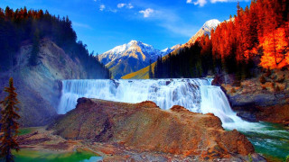 Waterfall mountain trees foreground nature - cui bai free wallpaper