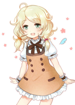 Girl dress brown apron bow - her chest free wallpaper