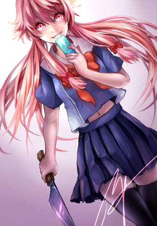 Pink haired yandere girl knife - autodestructive art free wallpaper
