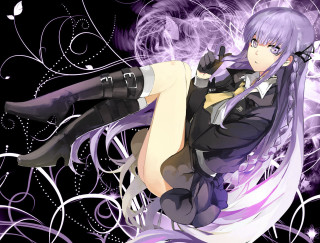 Purple haired gothic girl bubbles - a black outfit free wallpaper for desktop