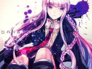 Anime girl longhair blackjacket pinkponytail - neoexpressionism free wallpaper
