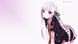 Anime girl white hair black 6 - a red tie free wallpaper