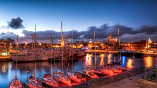 Harbor boats city night lights - a harbor free wallpaper