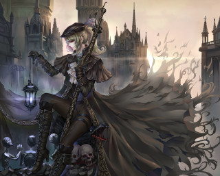 Woman costume sword skull bench - bloodborne free wallpaper
