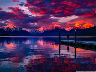 Sunset lake mountains dock person - the dock free wallpaper