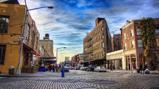Street people cars buildings walking - ashcan school free wallpaper