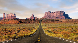 Long road desert mountains cloudy 4 - the background and a sky free wallpaper
