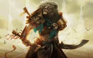 Man sword lion arm bird - altermodern free wallpaper