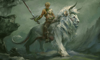 Man riding white lion sword - clint cearley free wallpaper