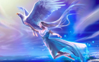 Woman flying bird arm bird - a blue sky background free wallpaper