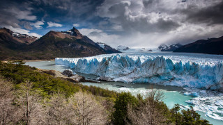 Glacier mountains water foreground scenery - the background and a body of water free wallpaper