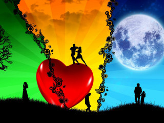 Couple heart grass full moon - a full moon in the background free wallpaper