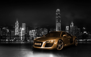 Gold sports car city skyline 4 - andrew law free wallpaper