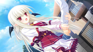 Anime girl white hair red 18 - a blue sky free wallpaper