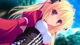 Blonde girl red shirt blue - a blue sky free wallpaper