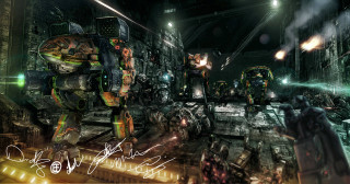 Futuristic city giant robot street - game art free wallpaper
