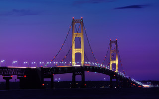Bridge lights night purple sky - professional digital painting free wallpaper