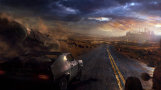 Car driving road buildings clouds - a road next free wallpaper