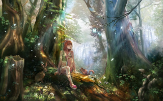 Forest magic realism anime woman - a forest floor free wallpaper