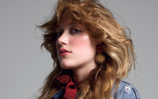 Woman long hair denim jacket - a red tie free wallpaper