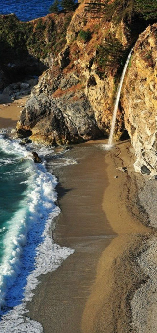 Beach waterfall cliff ocean rocky - rocky free wallpaper