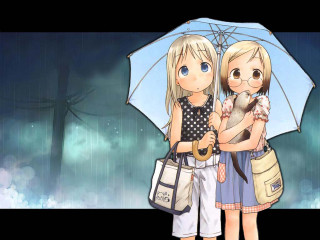 Girls umbrella rain arms around - holding free wallpaper
