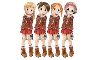 Girls red outfits heads tilted - their pocket free wallpaper