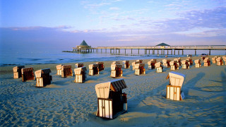Beach pier beach chairs sand - a flemish baroque free wallpaper
