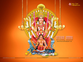 Hindu god woman throne red - gold free wallpaper