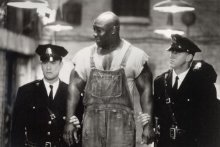 Man overalls uniforms bw matte - a building in the background free wallpaper