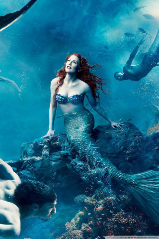 Mermaid blue dress underwater starry - a detailed matte painting free wallpaper