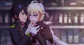 Anime characters hugging wine shelf - aimitsu free wallpaper for desktop