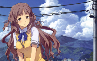 Girl long hair mountain clouds - the background free wallpaper