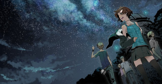Group people hill night sky - above them free wallpaper
